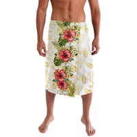 Hawaii Discoverers Day Lavalava Tropical Hibiscus Glitter White LT05 White - Polynesian Pride