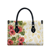 Hawaii Discoverers Day Leather Bag Tropical Hibiscus Glitter White LT05 - Polynesian Pride