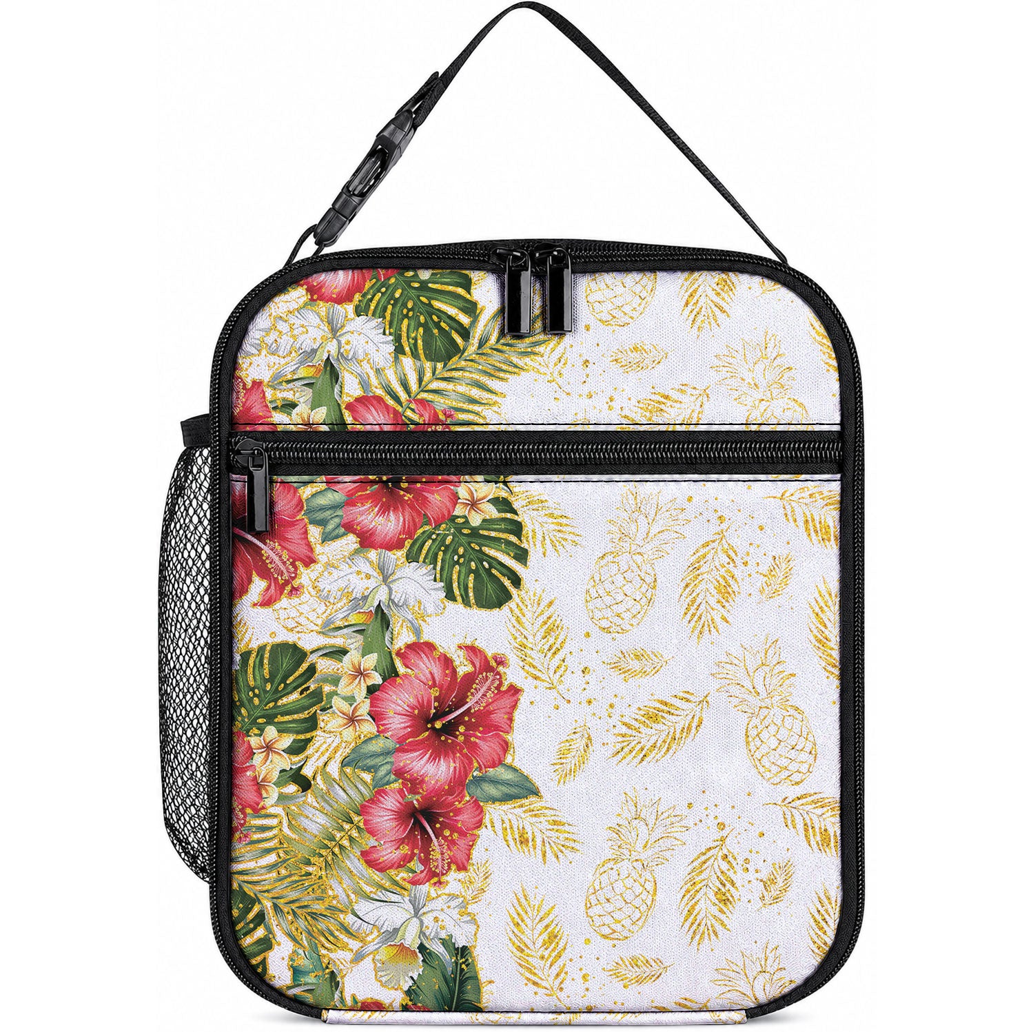 Hawaii Discoverers Day Lunch Bag Tropical Hibiscus Glitter White LT05 10.2 × 8.3 × 4.3 inch White - Polynesian Pride