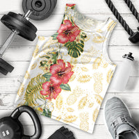 Hawaii Discoverers Day Men Tank Top Tropical Hibiscus Glitter White LT05 - Polynesian Pride
