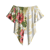 Hawaii Discoverers Day Off Shoulder Wrap Waist Top Tropical Hibiscus Glitter White LT05 - Polynesian Pride
