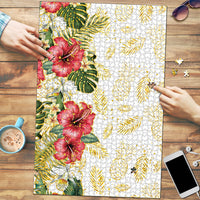 Hawaii Discoverers Day Puzzle Tropical Hibiscus Glitter White LT05 White - Polynesian Pride