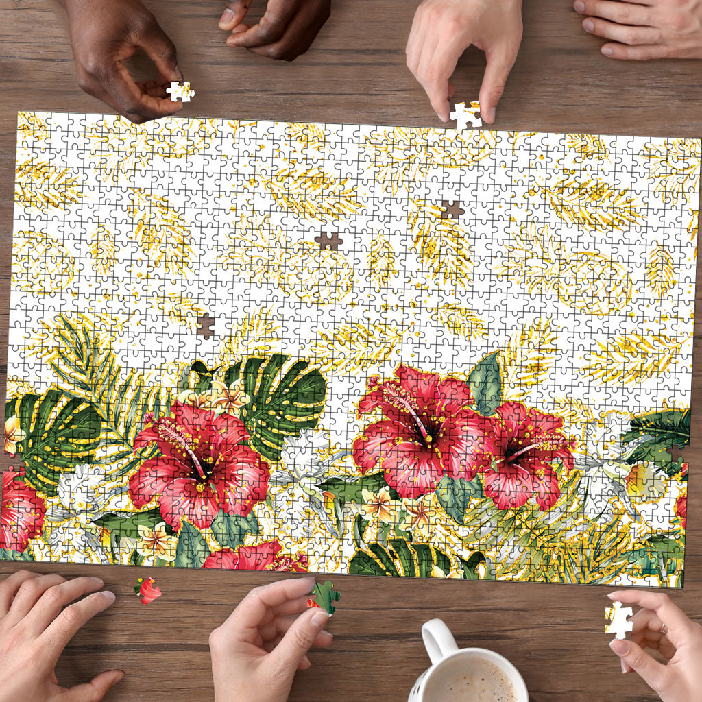 Hawaii Discoverers Day Puzzle Tropical Hibiscus Glitter White LT05 - Polynesian Pride