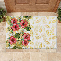 Hawaii Discoverers Day Rubber Doormat Tropical Hibiscus Glitter White LT05 White - Polynesian Pride