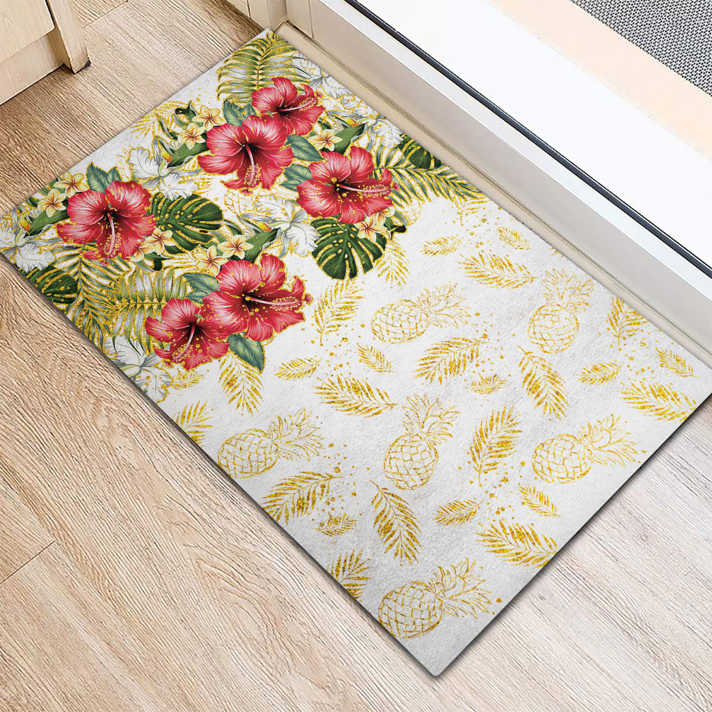 Hawaii Discoverers Day Rubber Doormat Tropical Hibiscus Glitter White LT05 - Polynesian Pride