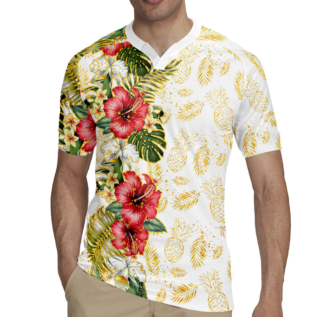Hawaii Discoverers Day Rugby Jersey Tropical Hibiscus Glitter White LT05 - Polynesian Pride