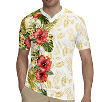 Hawaii Discoverers Day Rugby Jersey Tropical Hibiscus Glitter White LT05 - Polynesian Pride