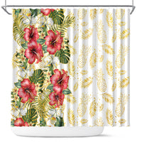 Hawaii Discoverers Day Shower Curtain Tropical Hibiscus Glitter White LT05 White - Polynesian Pride