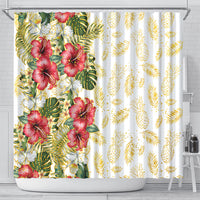 Hawaii Discoverers Day Shower Curtain Tropical Hibiscus Glitter White LT05 - Polynesian Pride