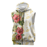 Hawaii Discoverers Day Sleeveless Zip Hoodie Tropical Hibiscus Glitter White LT05 White - Polynesian Pride