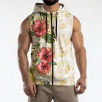 Hawaii Discoverers Day Sleeveless Zip Hoodie Tropical Hibiscus Glitter White LT05 - Polynesian Pride