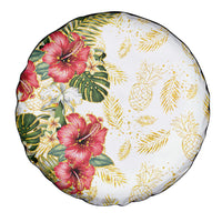 Hawaii Discoverers Day Spare Tire Cover Tropical Hibiscus Glitter White LT05 - Polynesian Pride