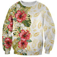 Hawaii Discoverers Day Sweatshirt Tropical Hibiscus Glitter White LT05 Unisex White - Polynesian Pride