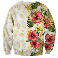 Hawaii Discoverers Day Sweatshirt Tropical Hibiscus Glitter White LT05 - Polynesian Pride