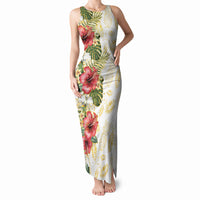 Hawaii Discoverers Day Tank Maxi Dress Tropical Hibiscus Glitter White