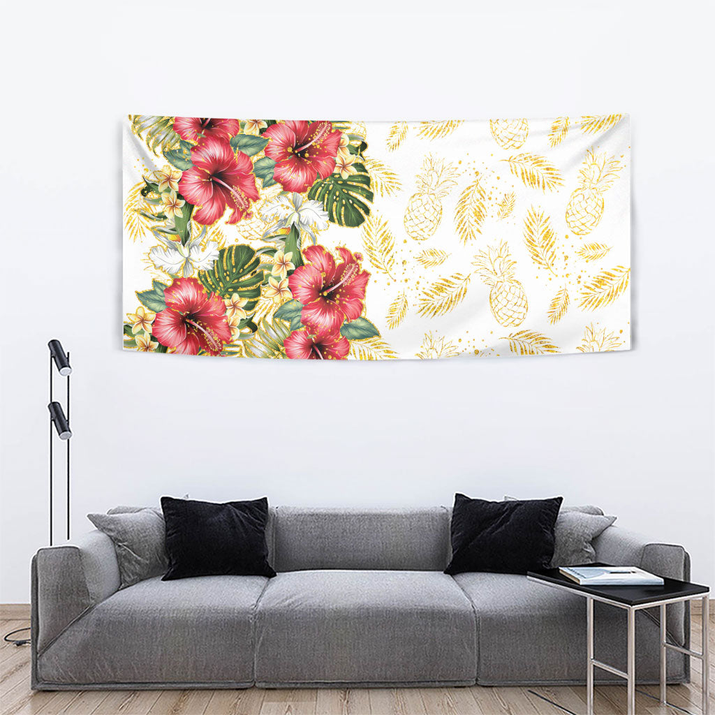 Hawaii Discoverers Day Tapestry Tropical Hibiscus Glitter White LT05 - Polynesian Pride