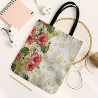 Hawaii Discoverers Day Tote Bag Tropical Hibiscus Glitter White LT05 Black Strap One Size White - Polynesian Pride