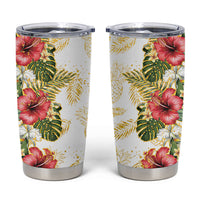 Hawaii Discoverers Day Tumbler Cup Tropical Hibiscus Glitter White LT05 White - Polynesian Pride