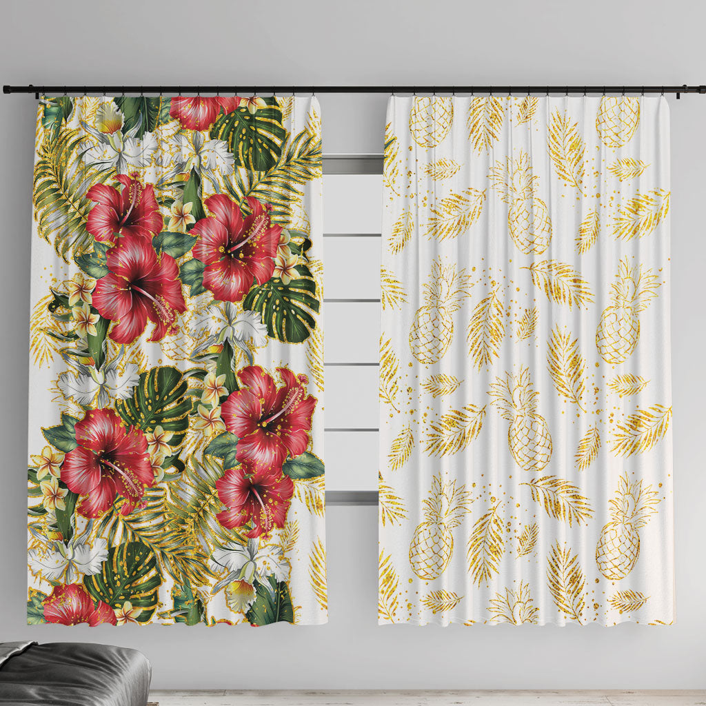 Hawaii Discoverers Day Window Curtain Tropical Hibiscus Glitter White