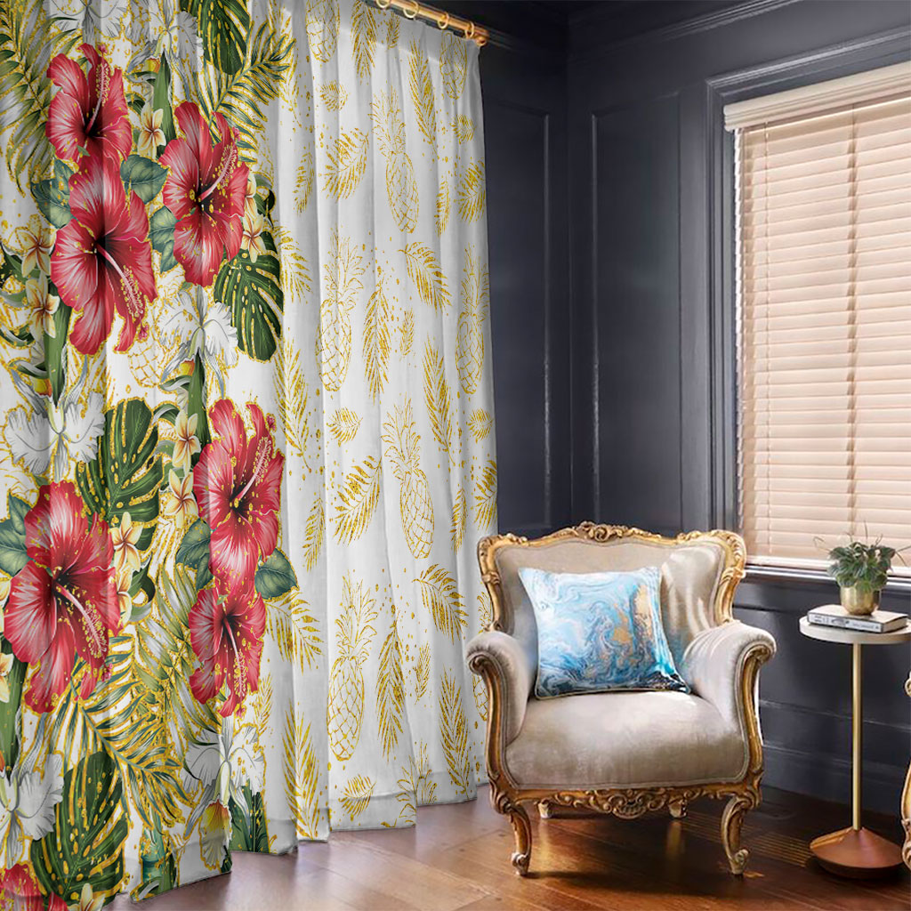 Hawaii Discoverers Day Window Curtain Tropical Hibiscus Glitter White