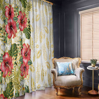 Hawaii Discoverers Day Window Curtain Tropical Hibiscus Glitter White