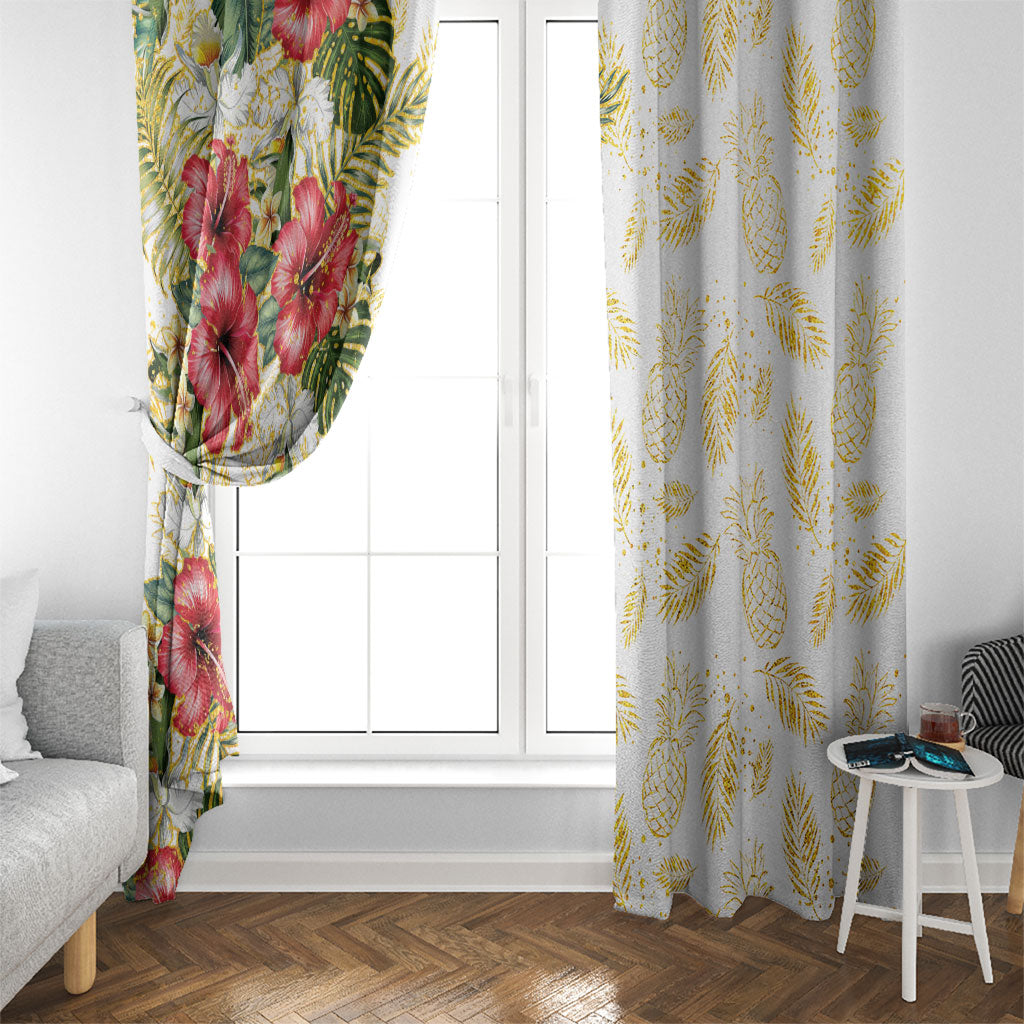 Hawaii Discoverers Day Window Curtain Tropical Hibiscus Glitter White
