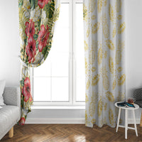 Hawaii Discoverers Day Window Curtain Tropical Hibiscus Glitter White