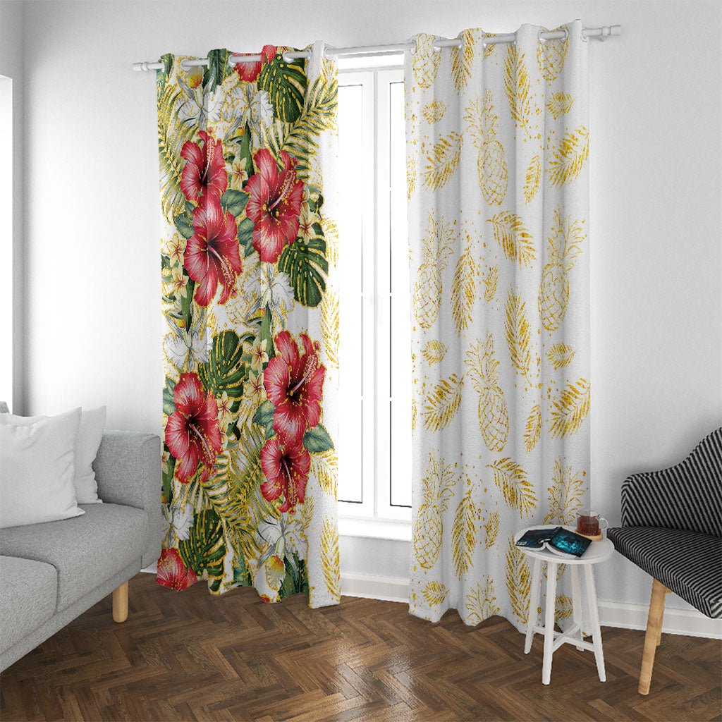 Hawaii Discoverers Day Window Curtain Tropical Hibiscus Glitter White