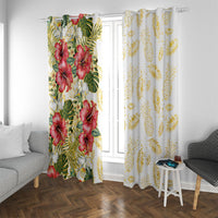 Hawaii Discoverers Day Window Curtain Tropical Hibiscus Glitter White