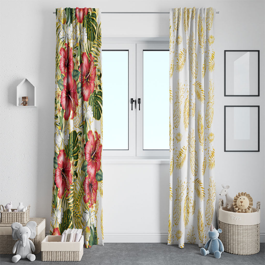 Hawaii Discoverers Day Window Curtain Tropical Hibiscus Glitter White