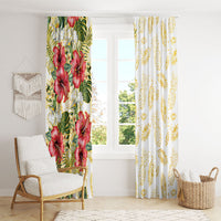 Hawaii Discoverers Day Window Curtain Tropical Hibiscus Glitter White