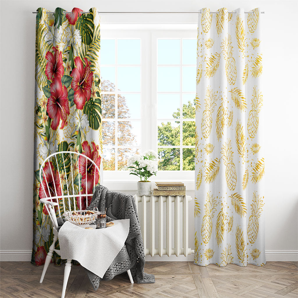 Hawaii Discoverers Day Window Curtain Tropical Hibiscus Glitter White