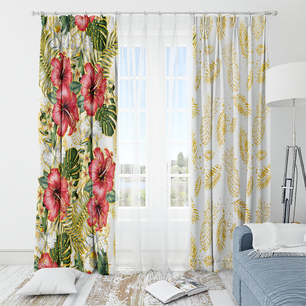 Hawaii Discoverers Day Window Curtain Tropical Hibiscus Glitter White