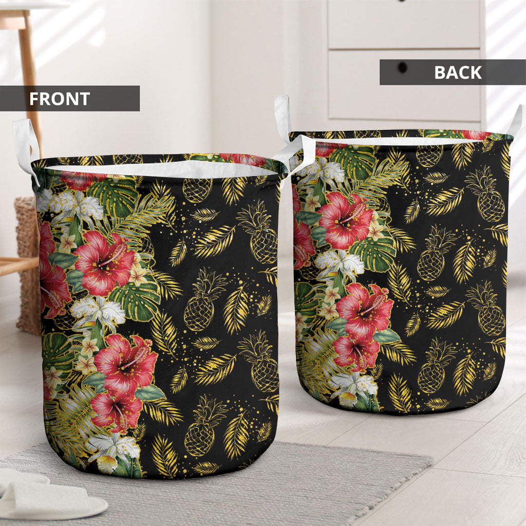 Hawaii Discoverers Day Laundry Basket Tropical Hibiscus Glitter Black LT05 - Polynesian Pride