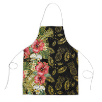 Hawaii Discoverers Day Apron Tropical Hibiscus Glitter Black LT05 Black - Polynesian Pride