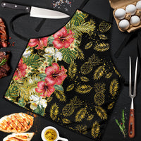 Hawaii Discoverers Day Apron Tropical Hibiscus Glitter Black LT05 Black - Polynesian Pride