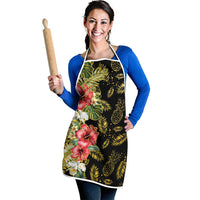 Hawaii Discoverers Day Apron Tropical Hibiscus Glitter Black LT05 - Polynesian Pride