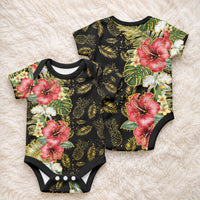 Hawaii Discoverers Day Baby Onesie Tropical Hibiscus Glitter Black LT05 - Polynesian Pride