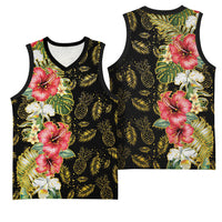 Hawaii Discoverers Day Basketball Jersey Tropical Hibiscus Glitter Black LT05 - Polynesian Pride