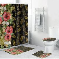 Hawaii Discoverers Day Bathroom Set Tropical Hibiscus Glitter Black LT05 Bathroom Set (4 pcs) Black - Polynesian Pride