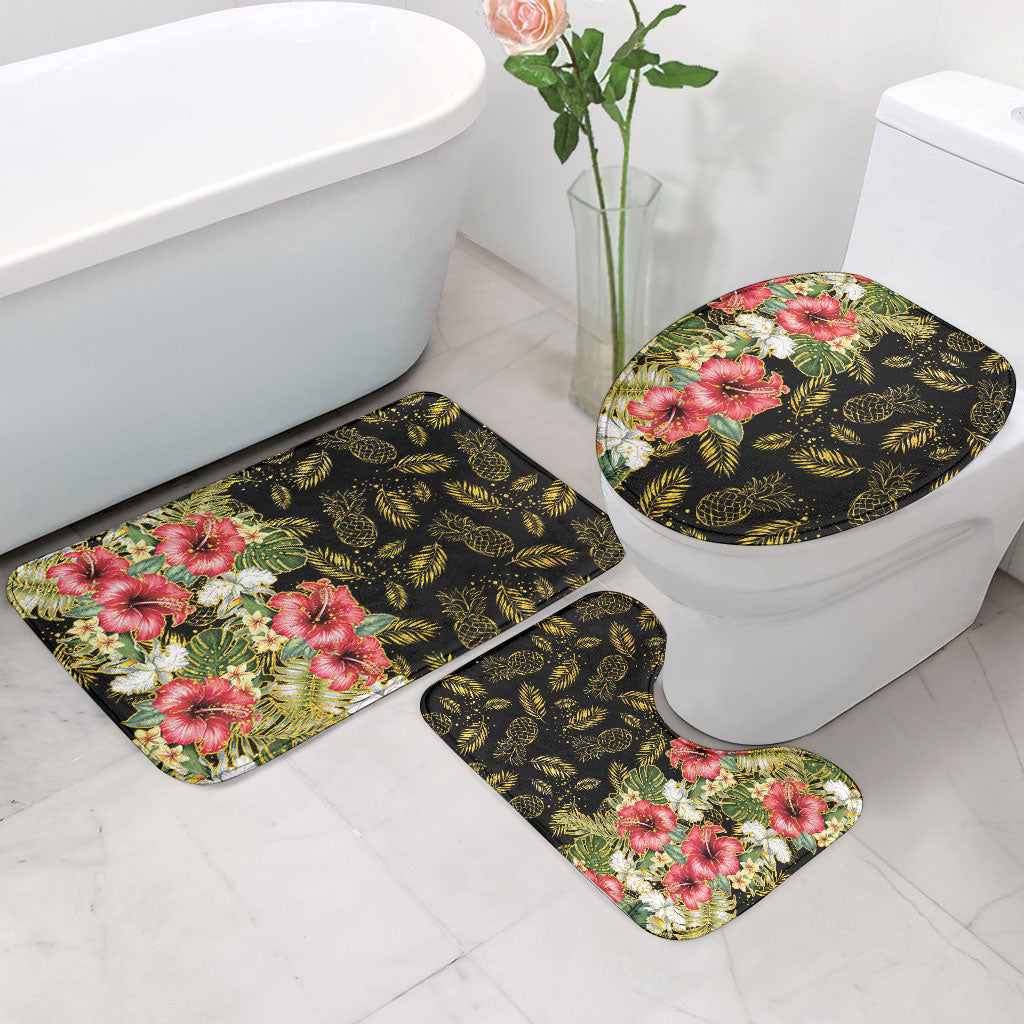 Hawaii Discoverers Day Bathroom Set Tropical Hibiscus Glitter Black LT05 - Polynesian Pride