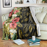 Hawaii Discoverers Day Blanket Tropical Hibiscus Glitter Black LT05 Black - Polynesian Pride