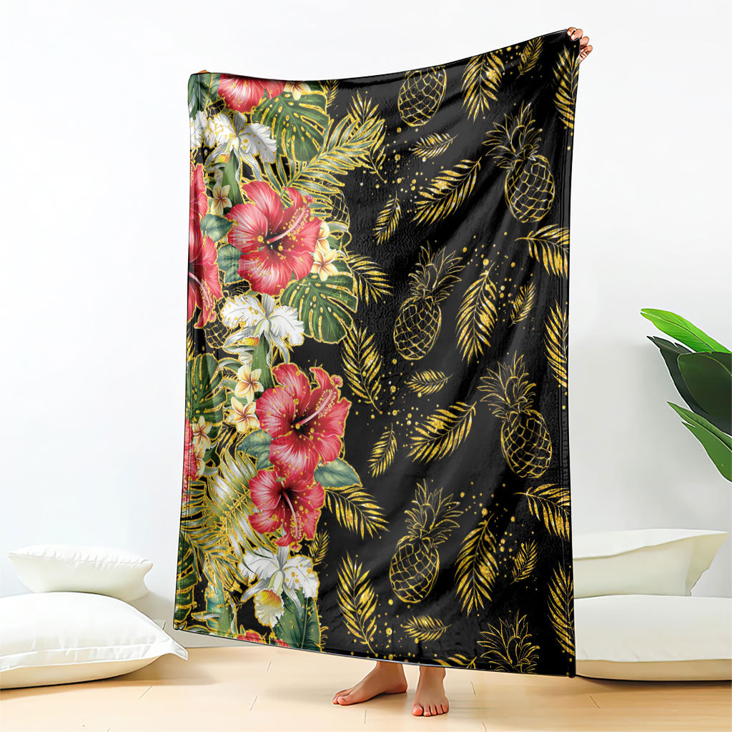 Hawaii Discoverers Day Blanket Tropical Hibiscus Glitter Black LT05 - Polynesian Pride