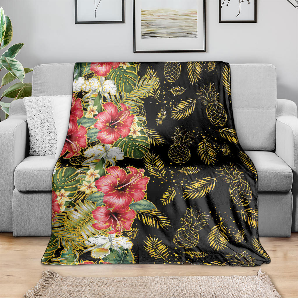 Hawaii Discoverers Day Blanket Tropical Hibiscus Glitter Black LT05 - Polynesian Pride