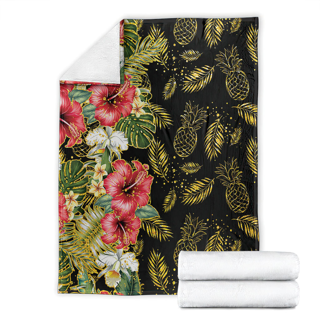 Hawaii Discoverers Day Blanket Tropical Hibiscus Glitter Black LT05 - Polynesian Pride