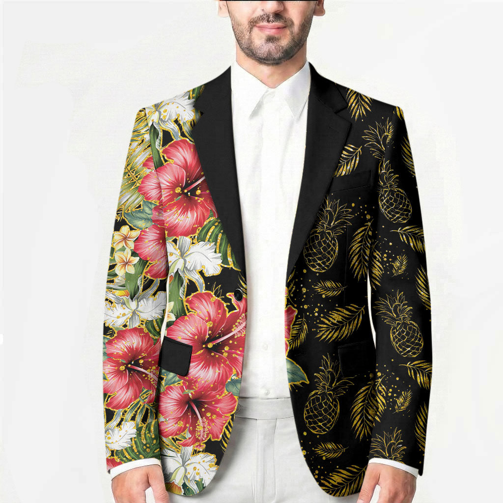 Hawaii Discoverers Day Blazer Tropical Hibiscus Glitter Black LT05 - Polynesian Pride