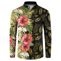 Hawaii Discoverers Day Button Sweatshirt Tropical Hibiscus Glitter Black LT05 Black - Polynesian Pride