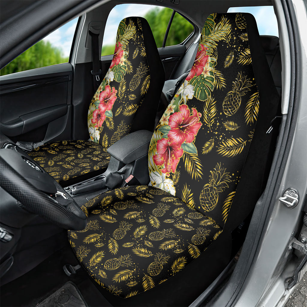 Hawaii Discoverers Day Car Seat Cover Tropical Hibiscus Glitter Black LT05 - Polynesian Pride