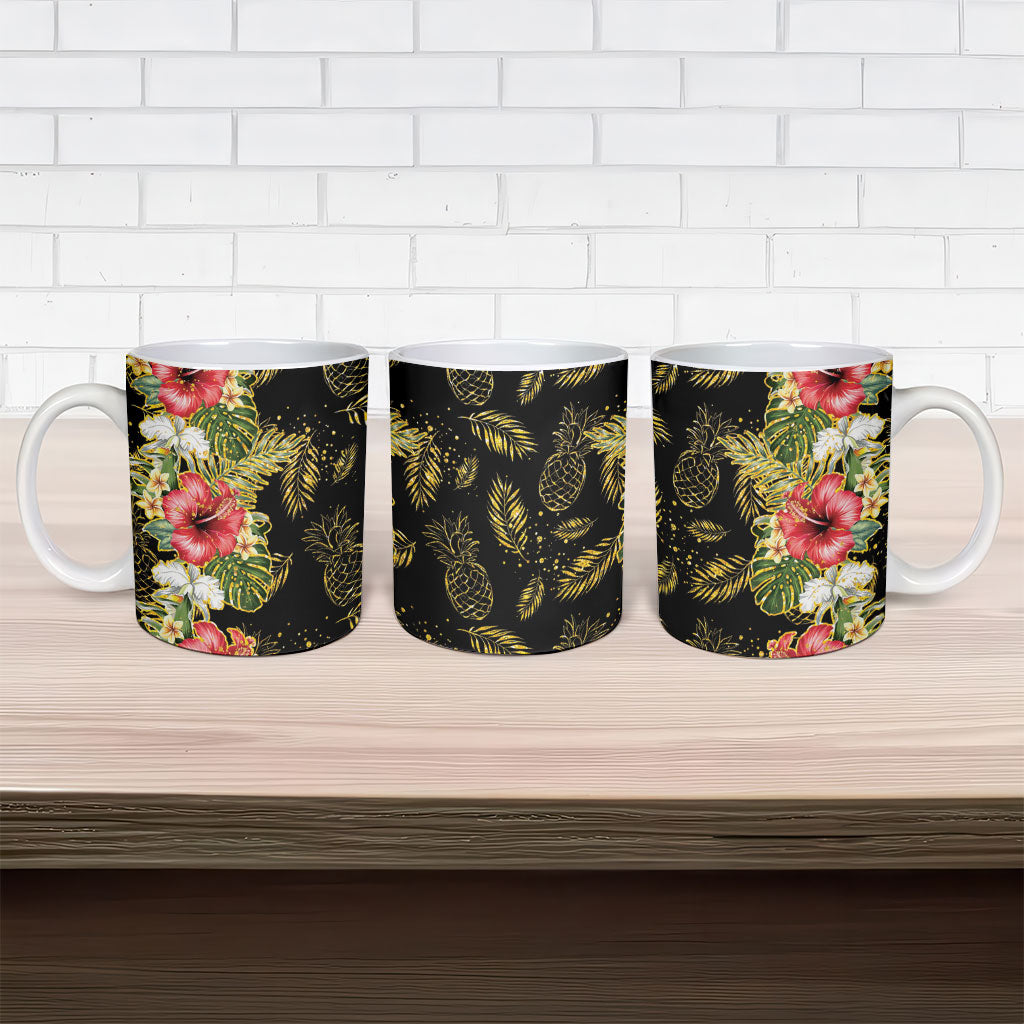 Hawaii Discoverers Day Ceramic Mug Tropical Hibiscus Glitter Black LT05 - Polynesian Pride