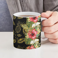 Hawaii Discoverers Day Ceramic Mug Tropical Hibiscus Glitter Black LT05 - Polynesian Pride